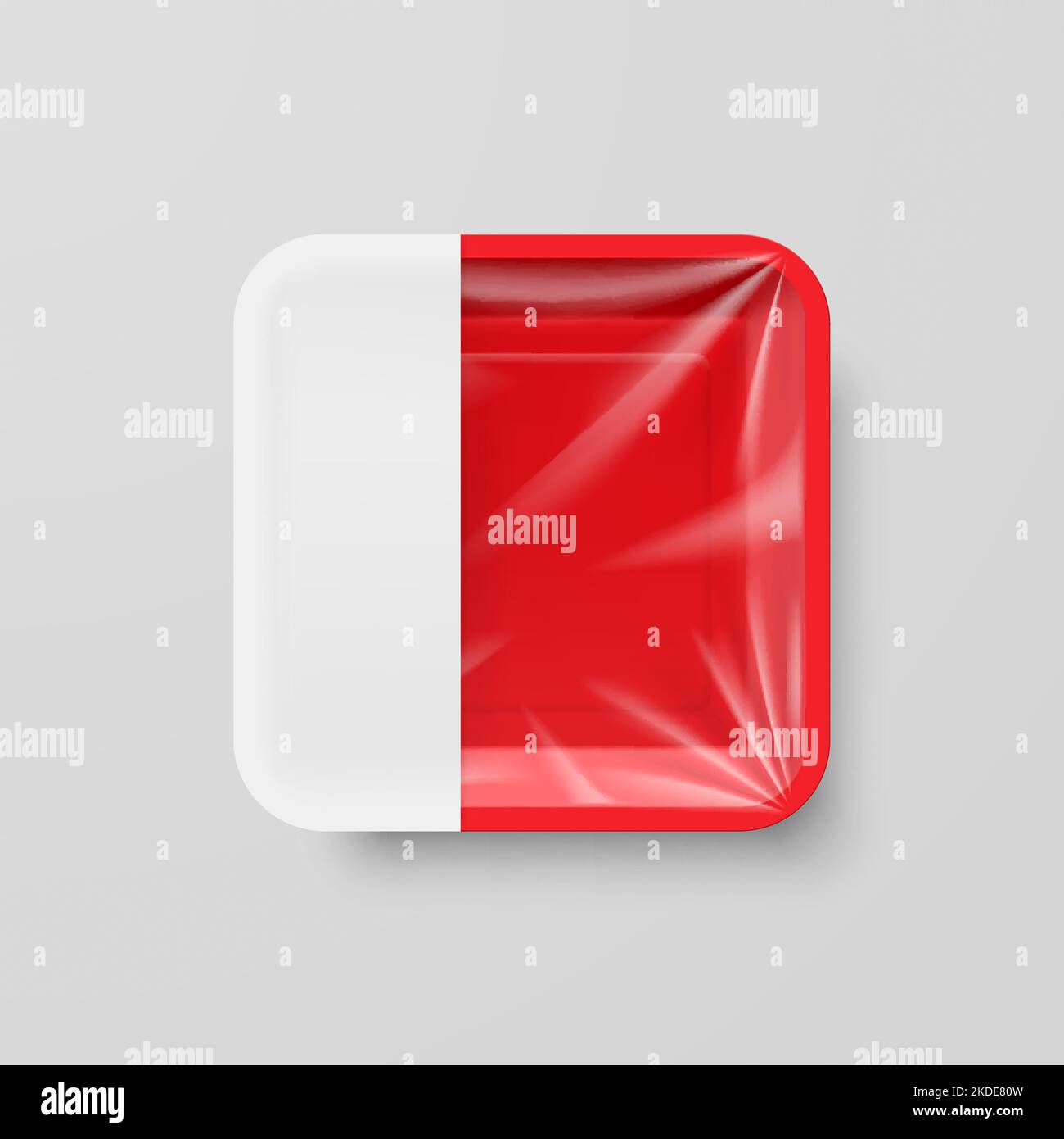 Empty Red Plastic Food Square Container with Empty Label on Gray Stock Vector