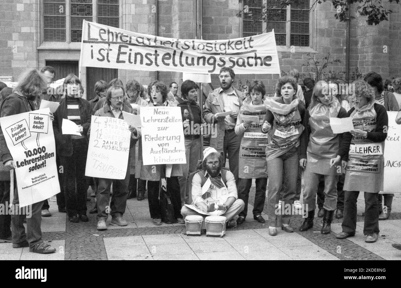 Unemployed teachers in 1982 at a protest against teacher unemployment