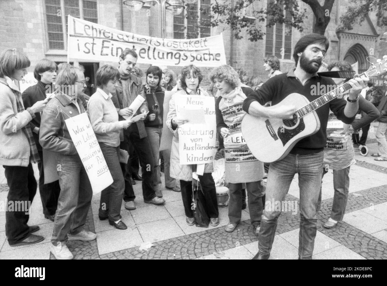 Unemployed teachers in 1982 at a protest against teacher unemployment
