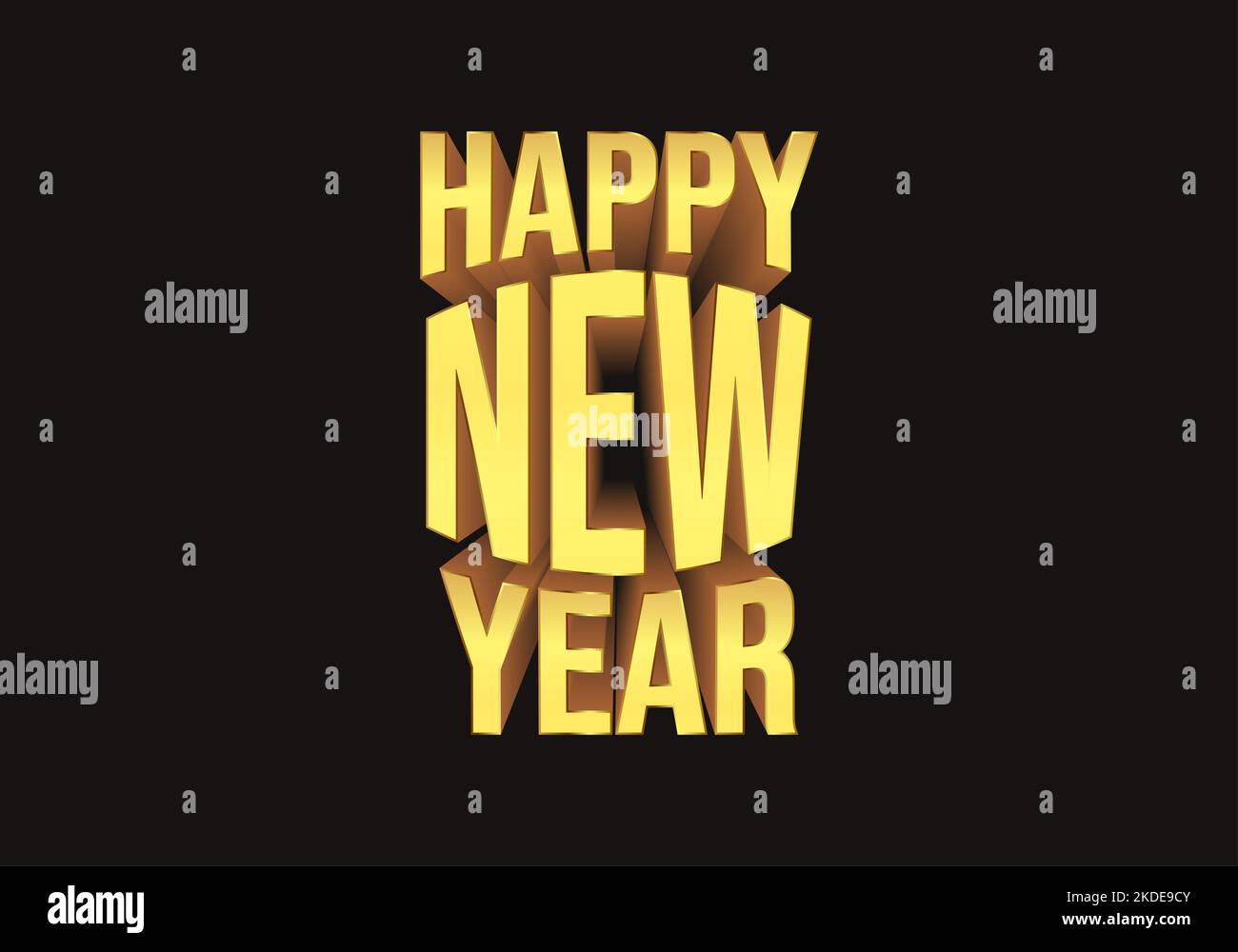 Happy New Year 3D Design with Gold Color Gradient Text on Dark ...