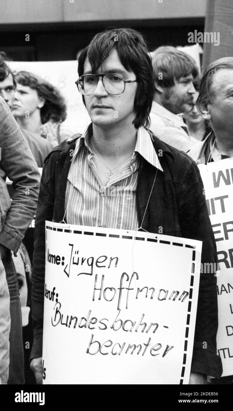 The Dortmund Regional Court's court hearing against train conductor Hans-Juergen Langmann was accompanied by protests from other victims of the Stock Photo