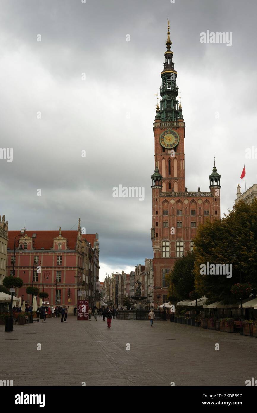 Street with Main Town hall in Gdansk, Poland Stock Photo