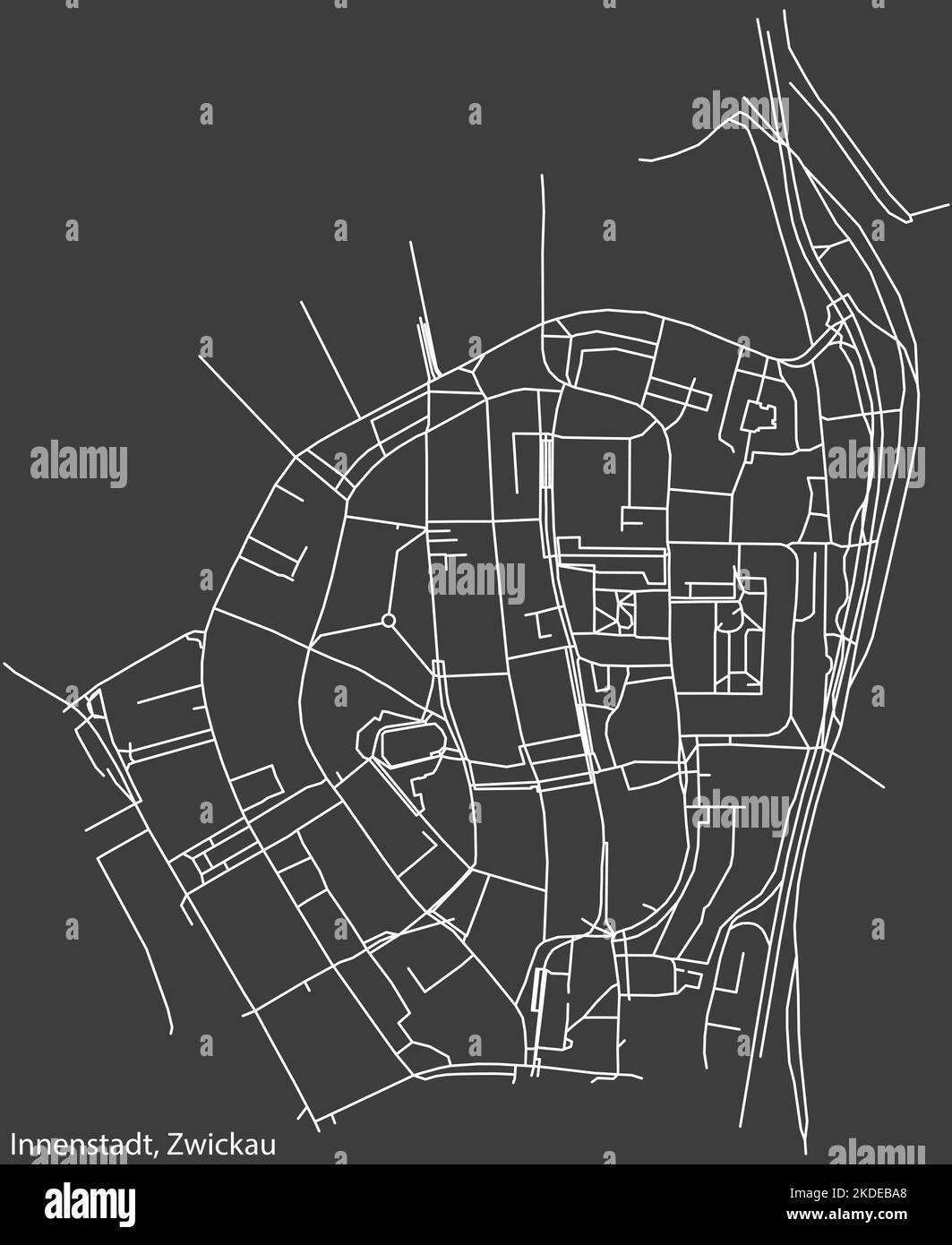 Street roads map of the INNENSTADT DISTRICT, ZWICKAU Stock Vector Image