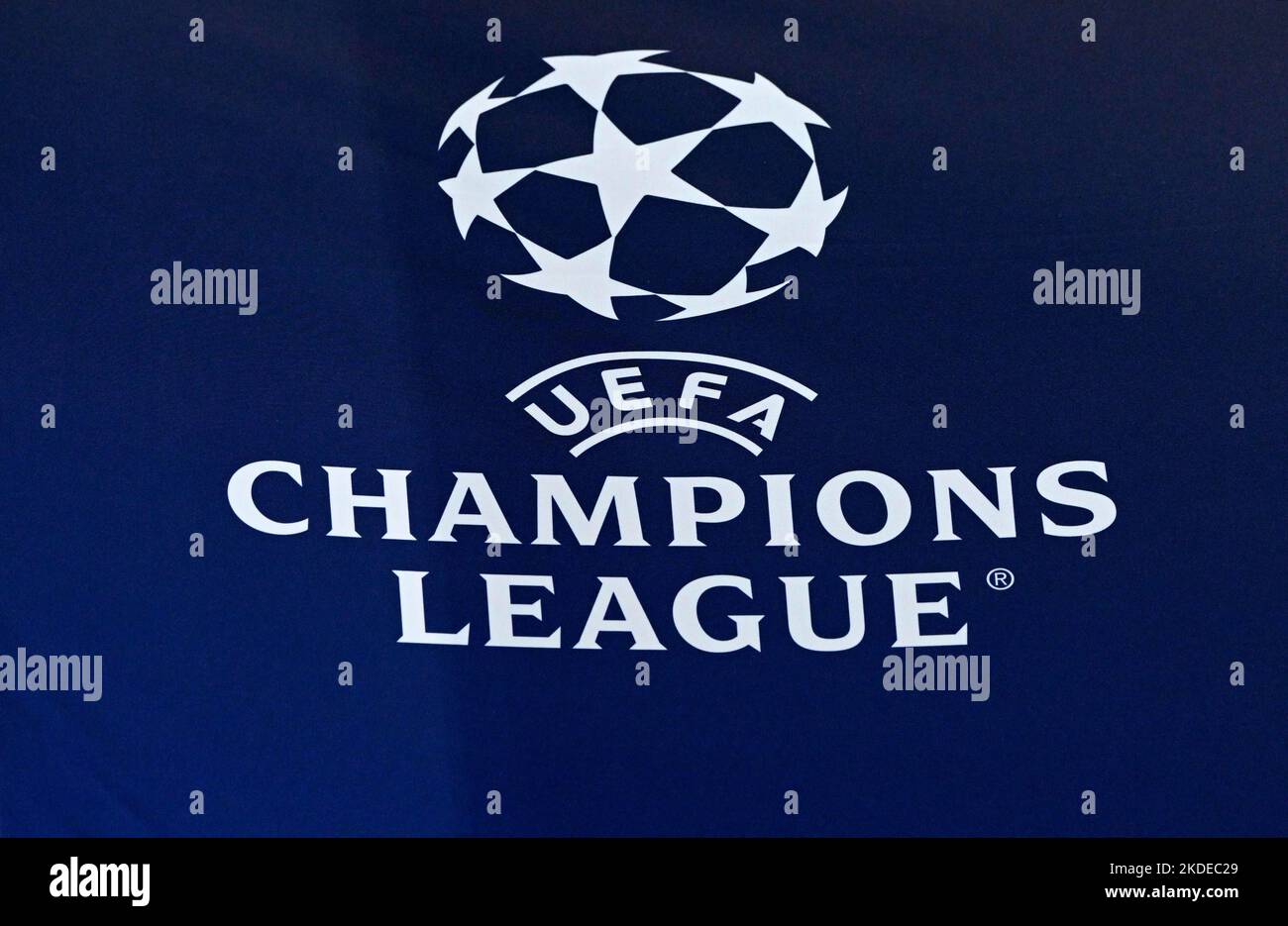 Logo Champions League CL, Allianz Arena, Munich, Bavaria, Germany Stock Photo
