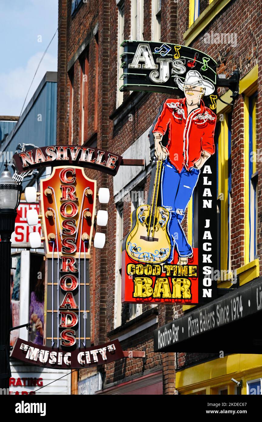 Alan Jackson Bar neon sign on Broadway, Nashville, Tennessee, United