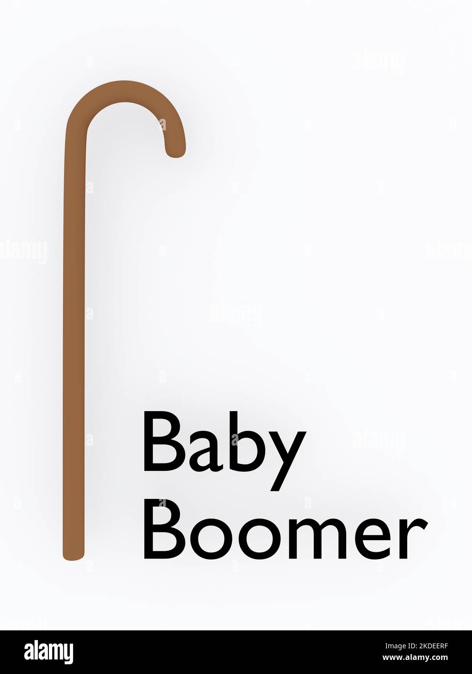 3D illustration of a walking stick, representing people born from 1946 to 1964 with the script Baby Boomer. Stock Photo