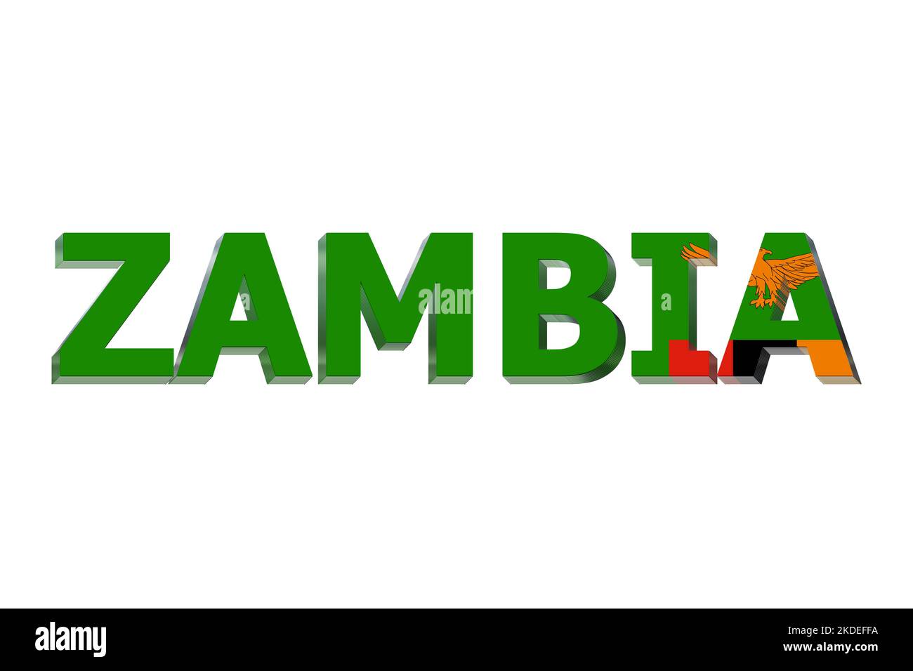 3D Flag of Zambia on a text background. Stock Photo
