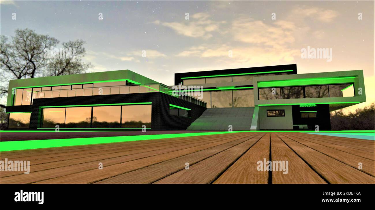 Decking in front of a wonderful luxury country estate illuminated with ... - Ultra-Luxury Green Property
