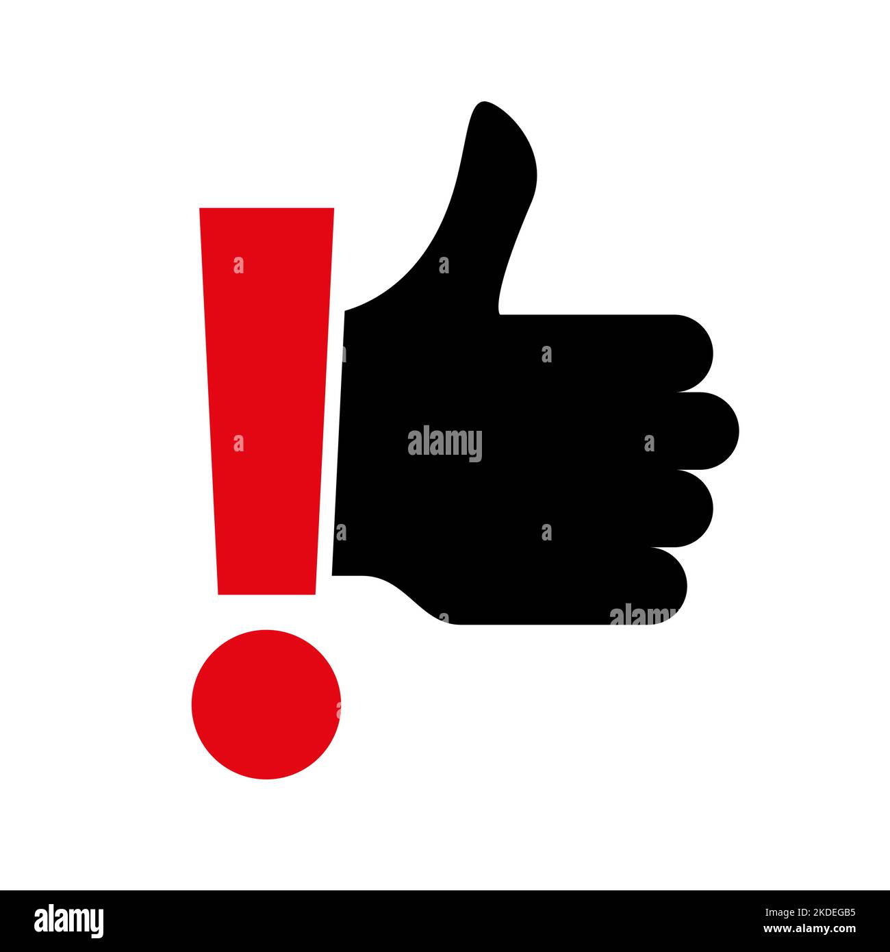 Thumb up hand with an exclamation mark. I agree, i recommend. Flat ...