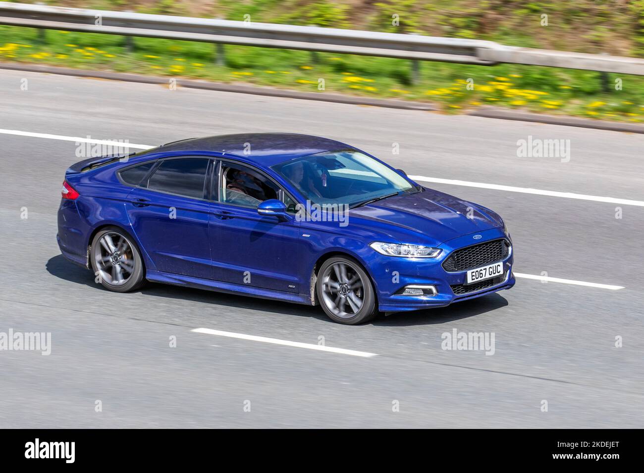2017 Blue Ford Mondeo St-Line X Auto hatchback, travelling on the M6 motorway UK Stock Photo