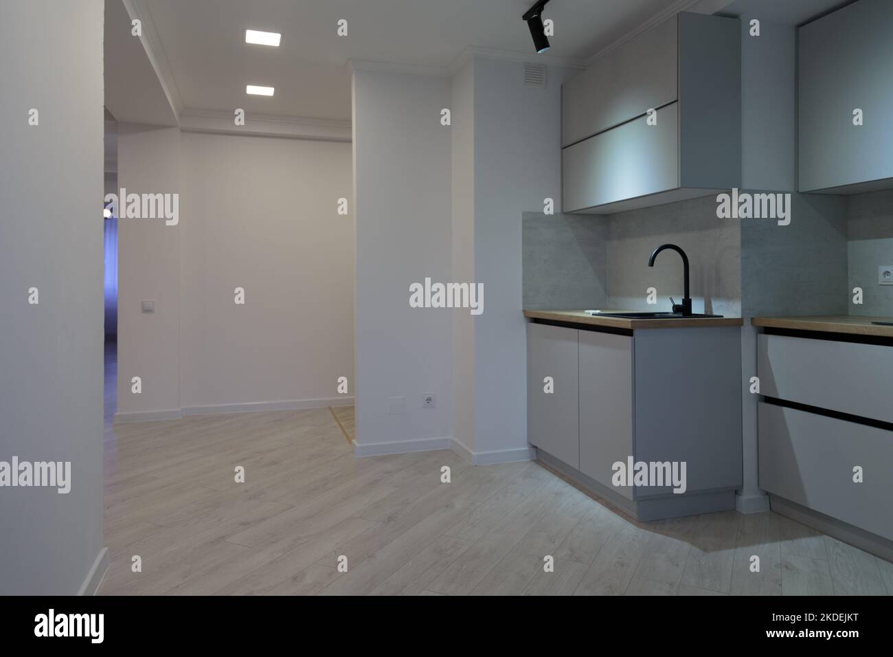 Modern kitchen interior in apartment buildings. Modern minimalist