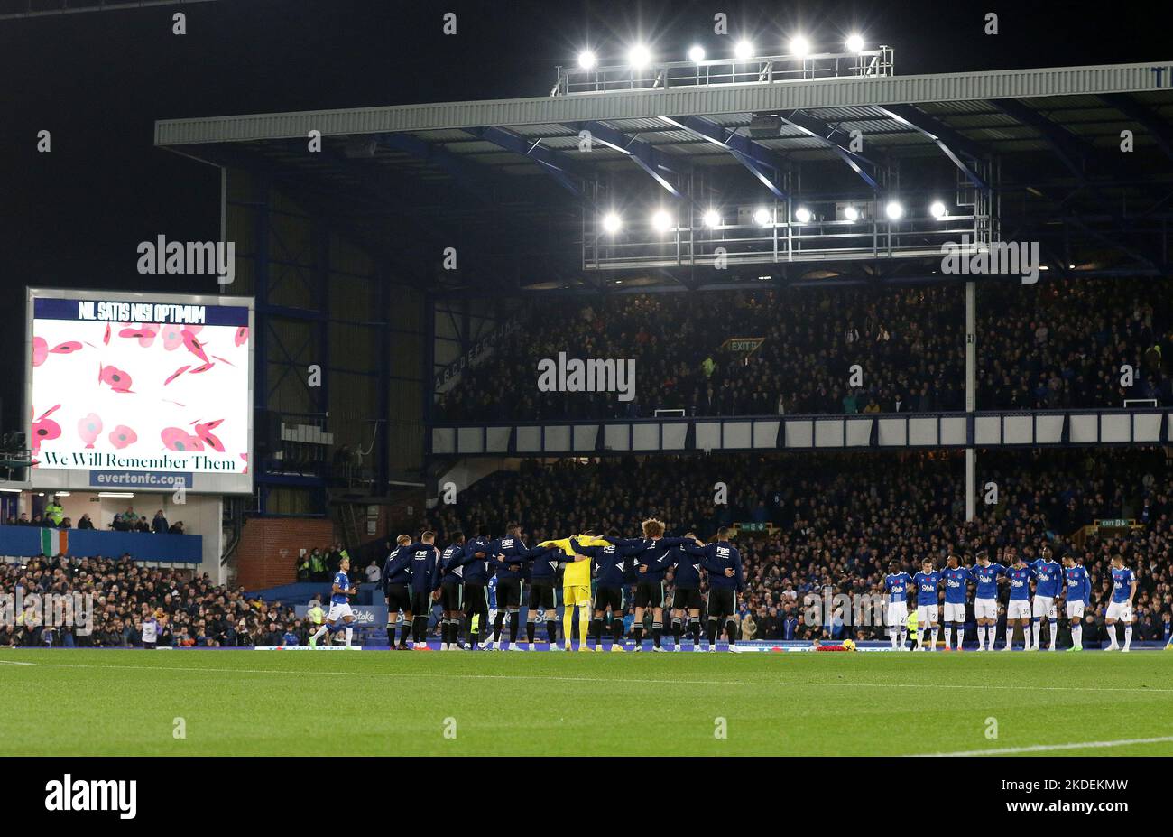 Liverpool, England, 5th November 2022. Everton and Leicester City players hold a minutes of silence for Remembrance Day prior to the Premier League match at Goodison Park, Liverpool. Picture credit should read: Lexy Ilsley / Sportimage Stock Photo