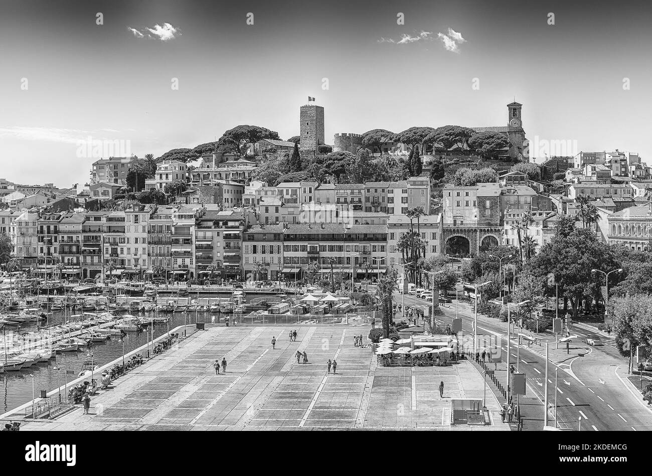 Aerial view over the Vieux Port (Old Harbor) and Le Suquet district in Cannes, Cote d'Azur, France Stock Photo