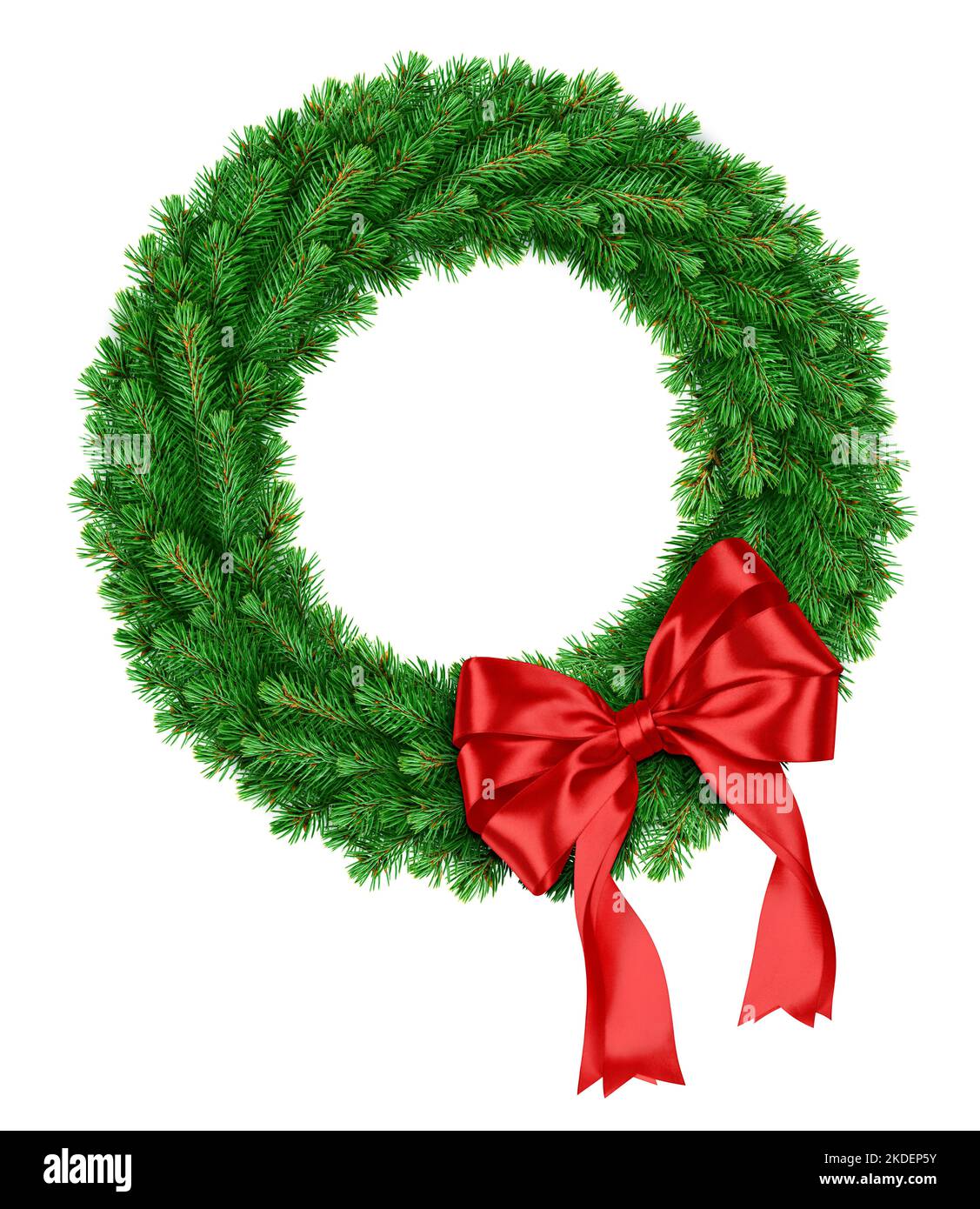 christmas wreath, red ribbon bow, isolated on white background Stock ...
