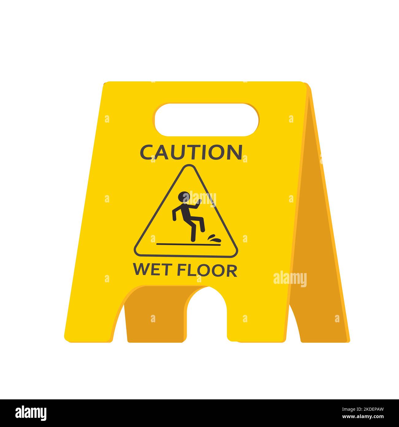 Wet floor caution warning sign, yellow symbol isolated on white background.Public warning yellow symbol clip art. Slippery surface beware plastic board. Vector illustration Stock Vector