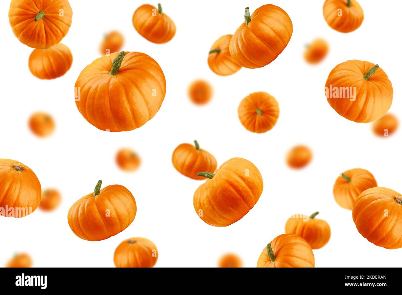 Falling Pumpkin isolated on white background, selective focus Stock Photo