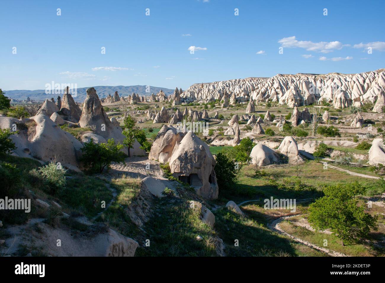 Göreme National Park and the Rock Sites. Fairy Chimneys rock formation near Göreme, in Cappadocia in Turkey. Stock Photo