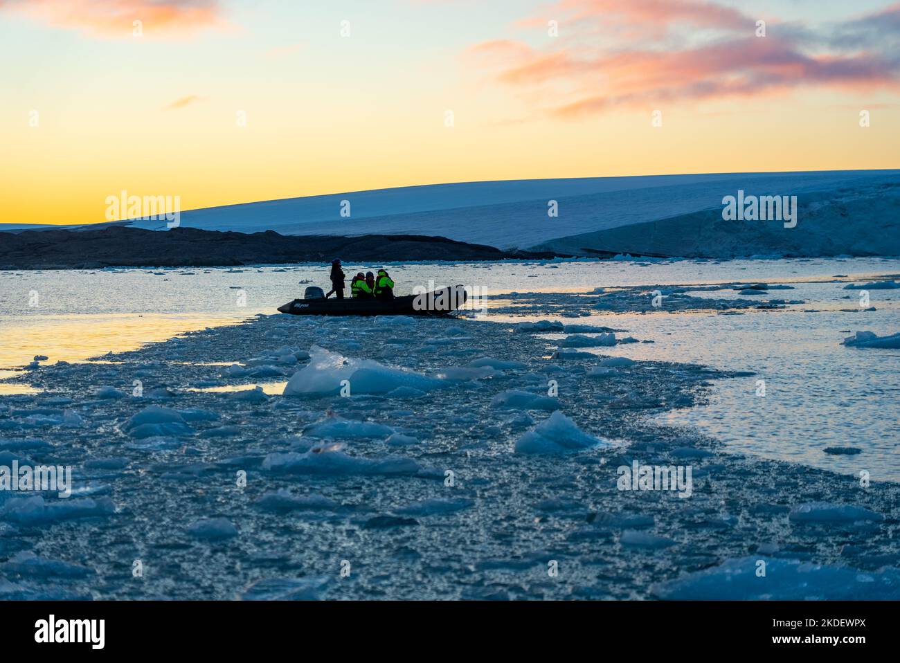 Sun setting North Sea Arctic Landscape, Longyearbyen, Svalbard, Norway Photographed in September Stock Photo