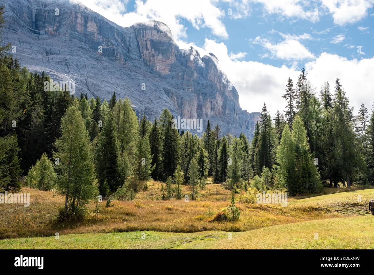 Hiking the nature park fanes prags in the dolomite alps hi-res stock ...