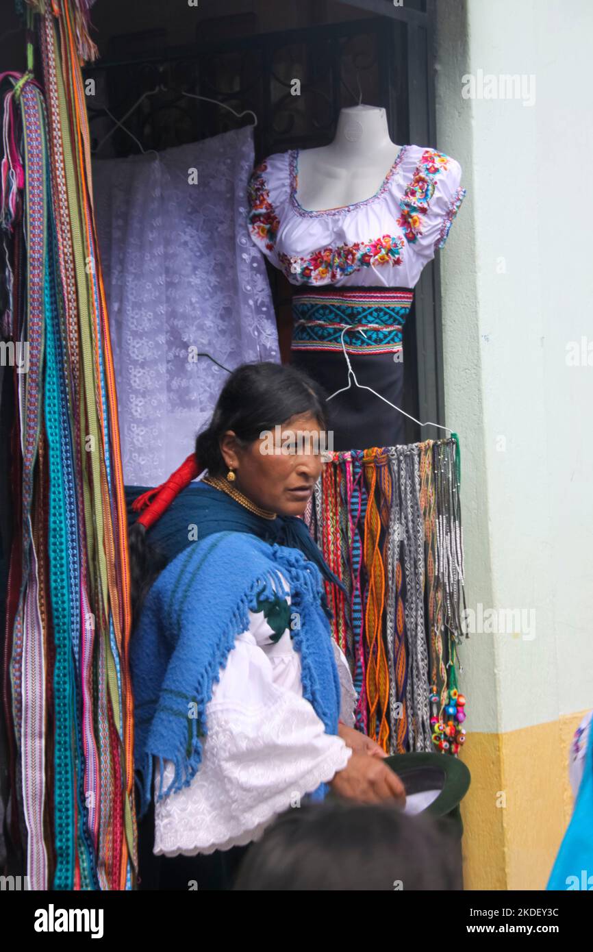 Traditional handicraft market at Otavalo, Imbabura Province, Ecuador. Stock Photo