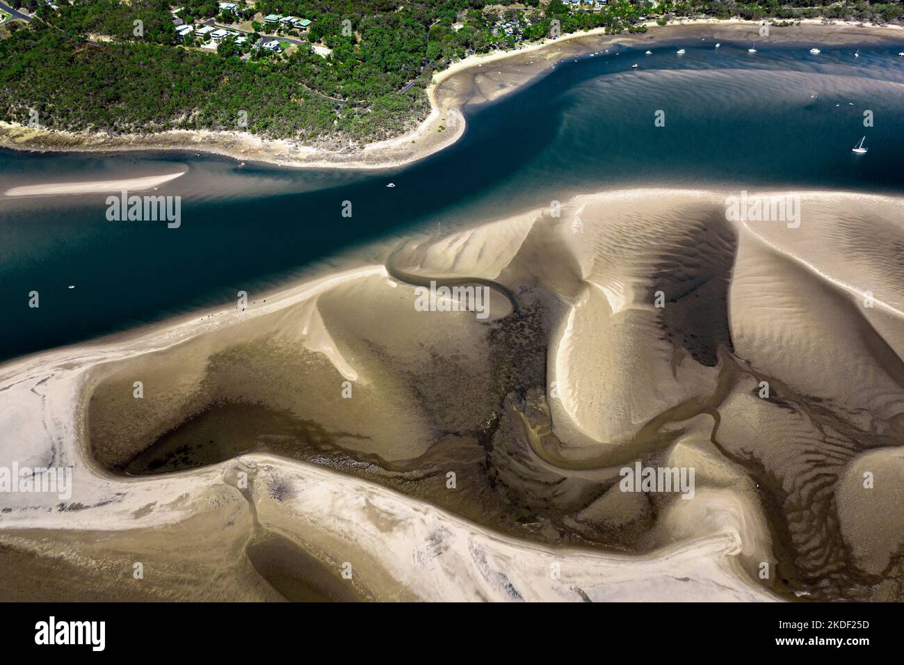 Aerial shot of the river mouth at Town of 1770. Stock Photo