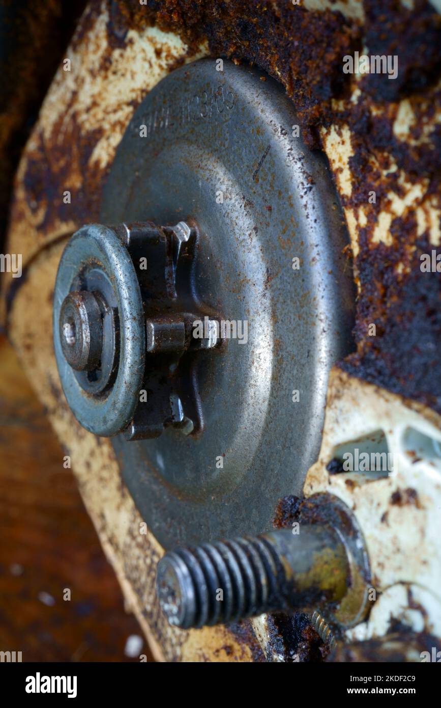 A close up of a chainsaw sprocket showing signs of wear Stock Photo Alamy