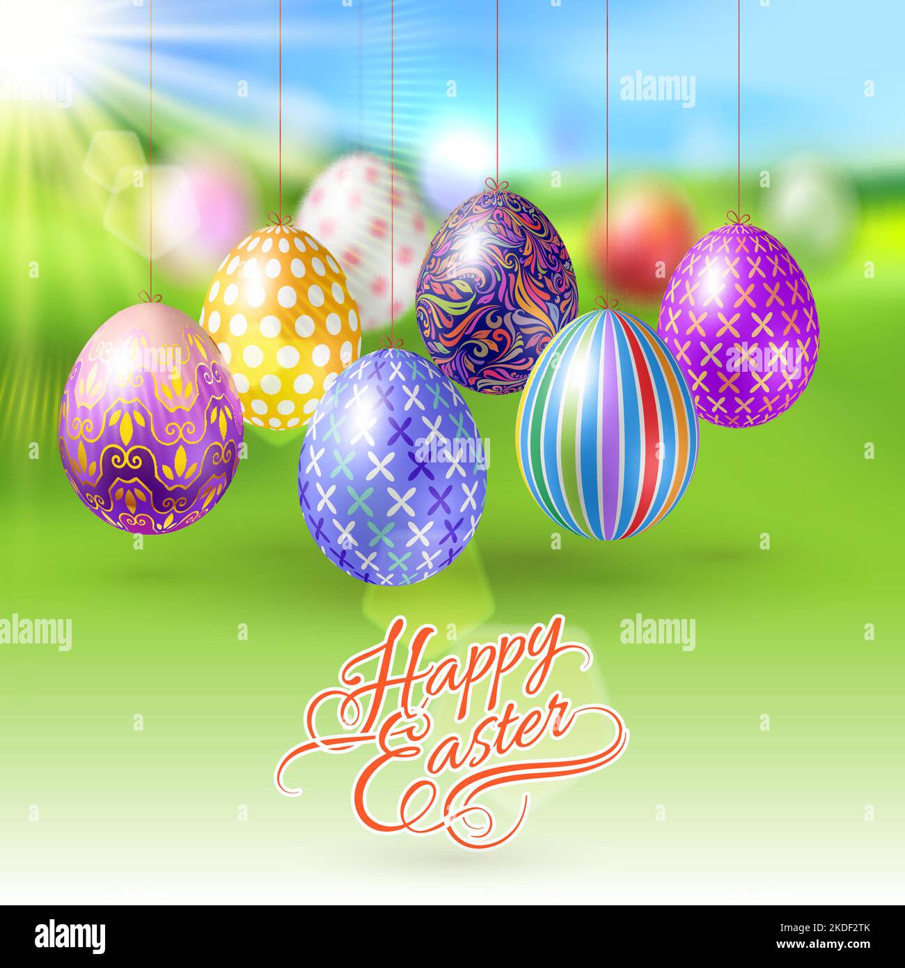 Eggs with Different Ornaments Hanging on a String Stock Vector