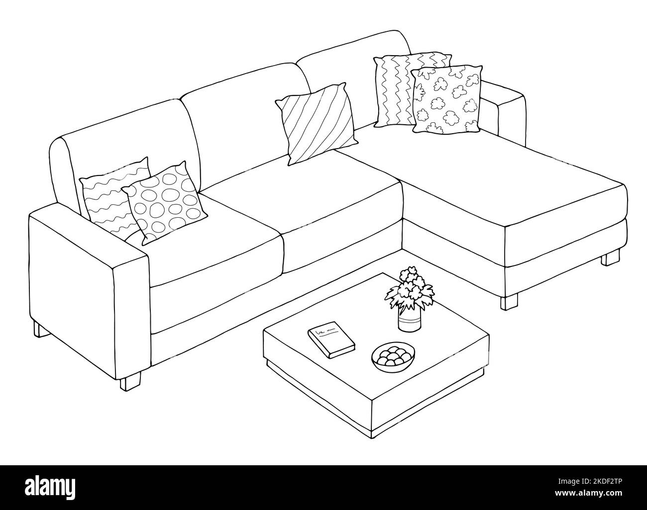 Living room graphic black white interior isolated sketch illustration vector Stock Vector