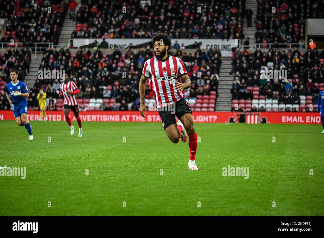 Sunderland AFC forward Ellis Simms in action against Cardiff City in the Sky Bet Championship. Stock Photo