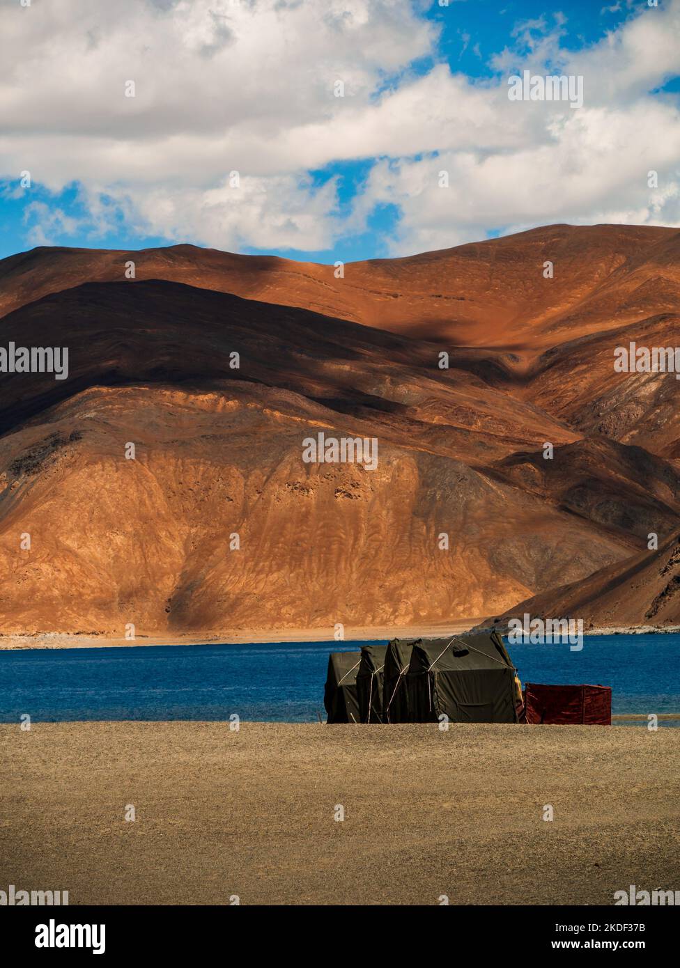 Indian Army tents near Pangong Lake world’s highest saltwater lake dyed