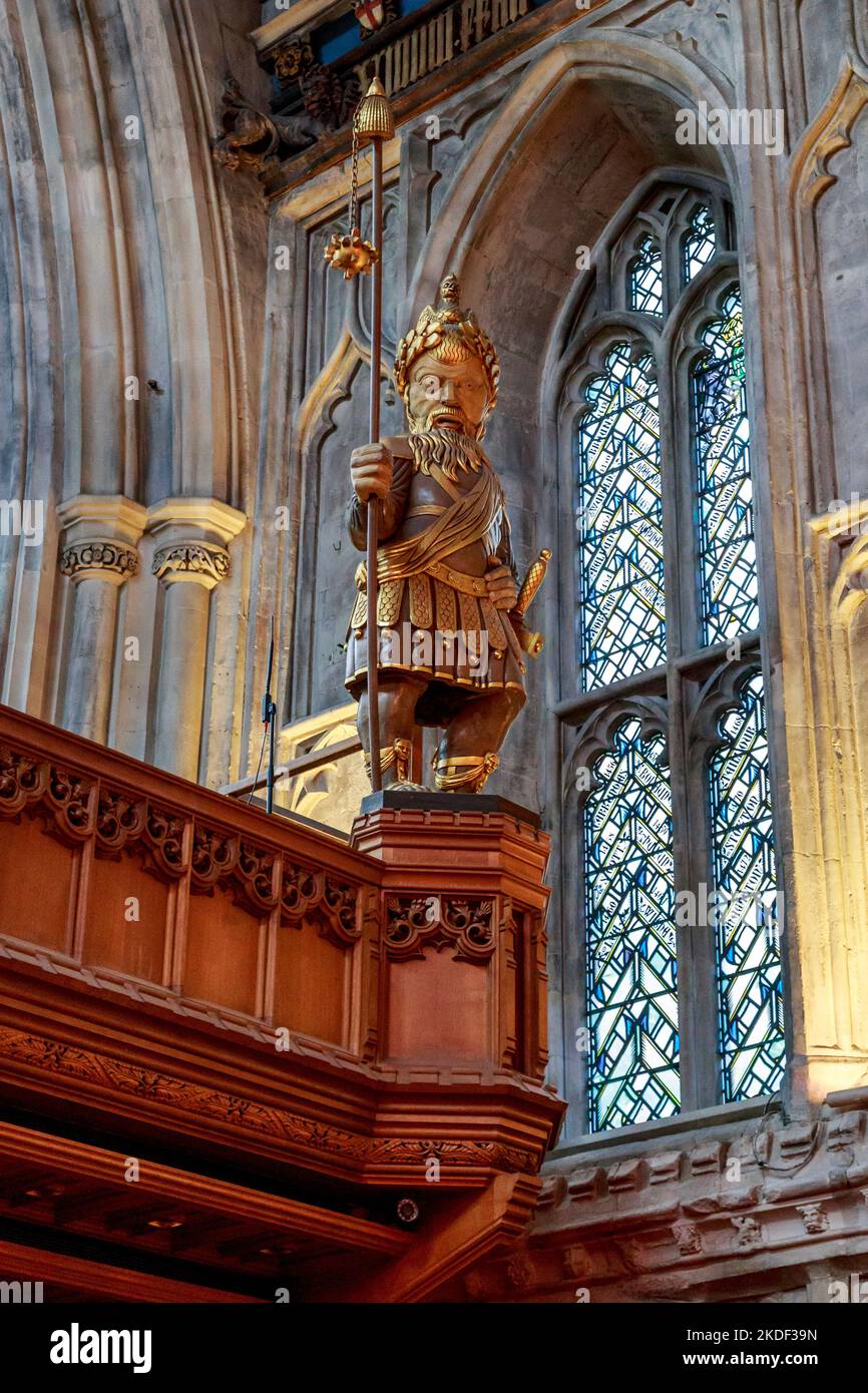 LONDON, GREAT BRITAIN - MAY 23, 2014: It is carved statue of Gog (Magog) into Great Hall of Guildhall. Stock Photo