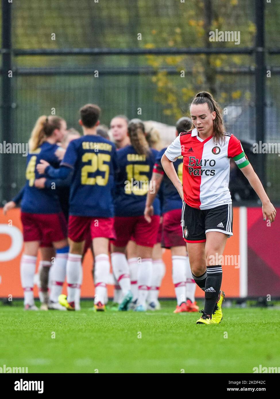 Rotterdam - Annouk Boshuizen of Feyenoord V1 reacts to the 0-1 during the match between Feyenoord V1 v Ajax V1 at Nieuw Varkenoord on 6 November 2022 in Rotterdam, Netherlands. (Box to Box Pictures/Tom Bode) Stock Photo