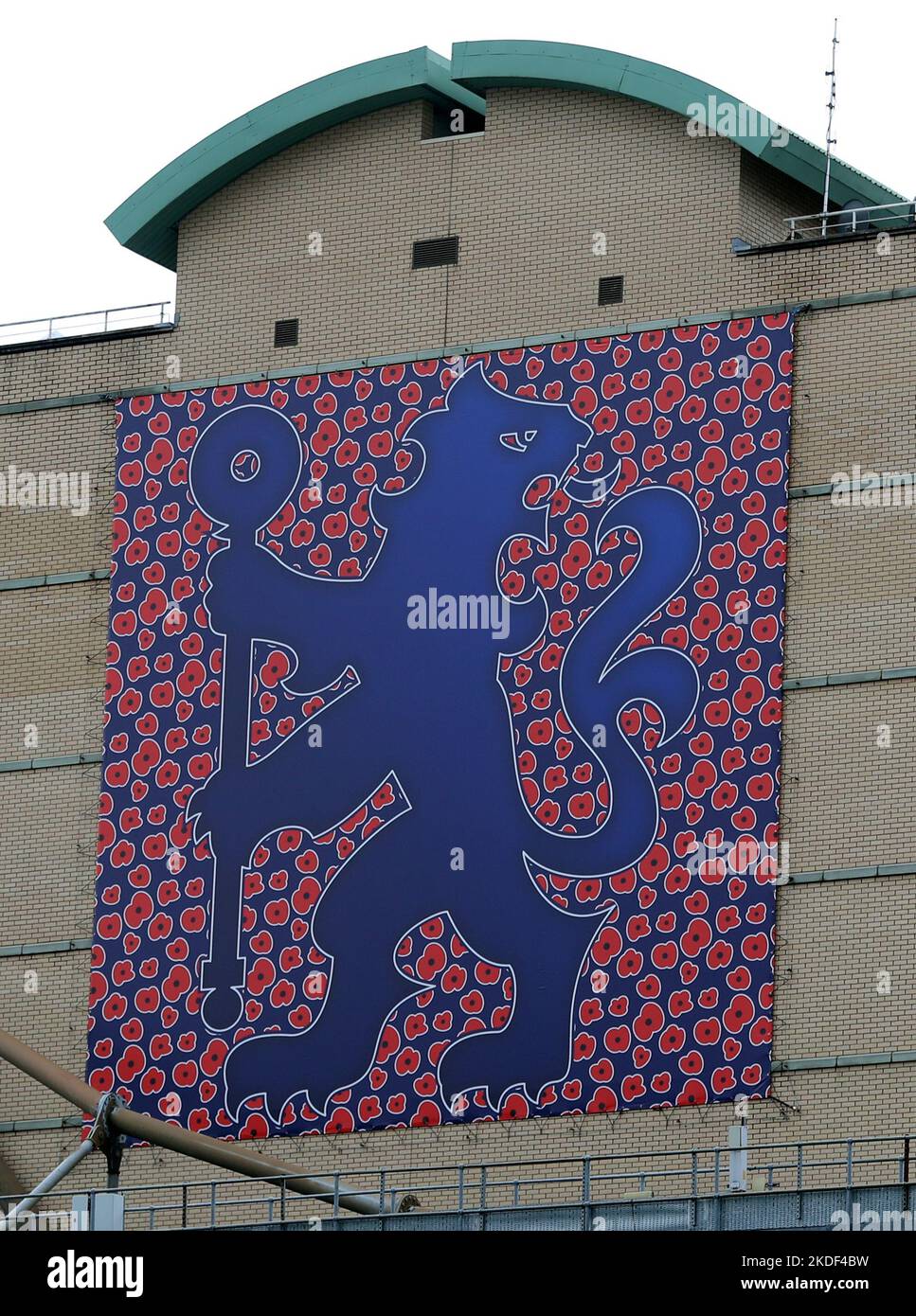 London, England, 6th November 2022. The Chelsea logo with poppy around it to commemorate  Rembrance day  during the Premier League match at Stamford Bridge, London. Picture credit should read: Paul Terry / Sportimage Stock Photo