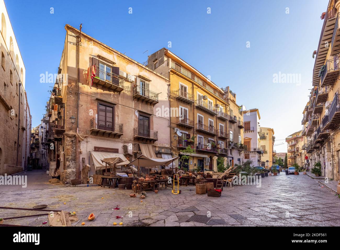 Old Apartment Buildings in Urban Downtown City Streets of Palermo
