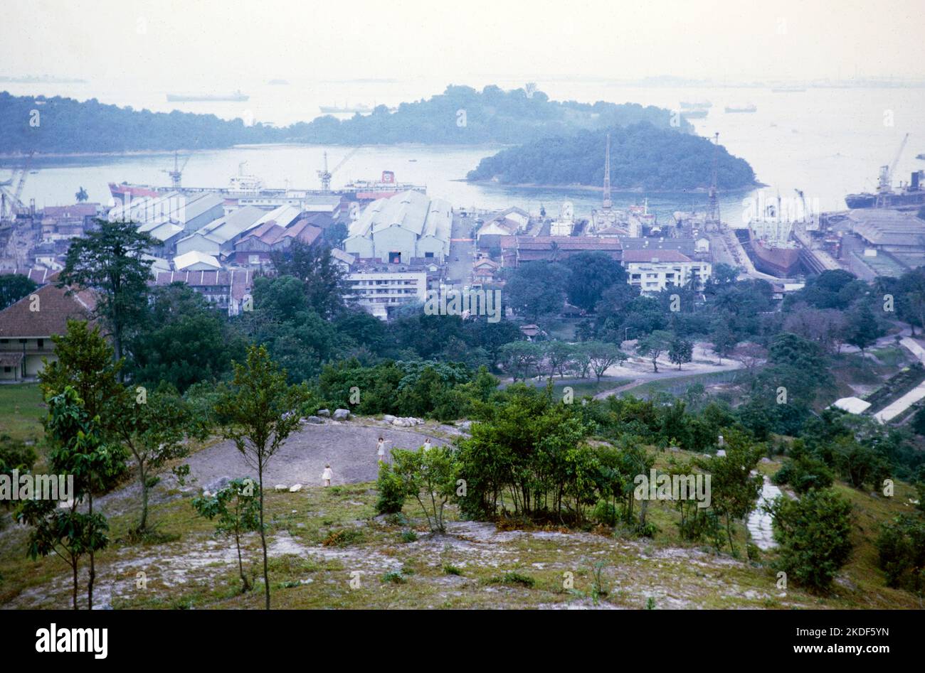 Shipping and docks at Keppel harbour from Mount Faber, Singapore, Asia 1971 Stock Photo