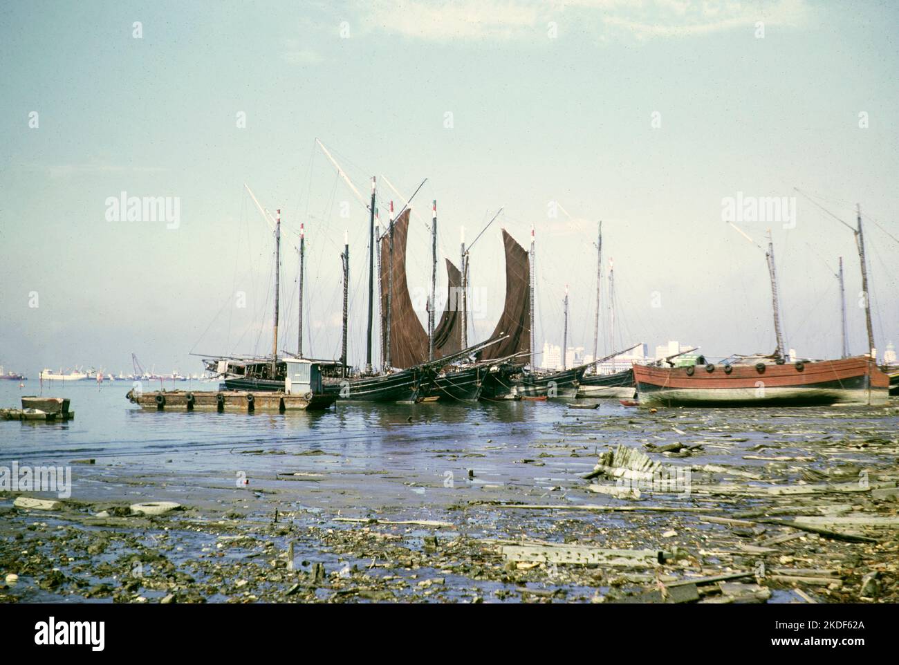 Traditional wooden sailing ships amd other boats, Fountain or Kallang Basin, Singapore, Asia 1971 Stock Photo