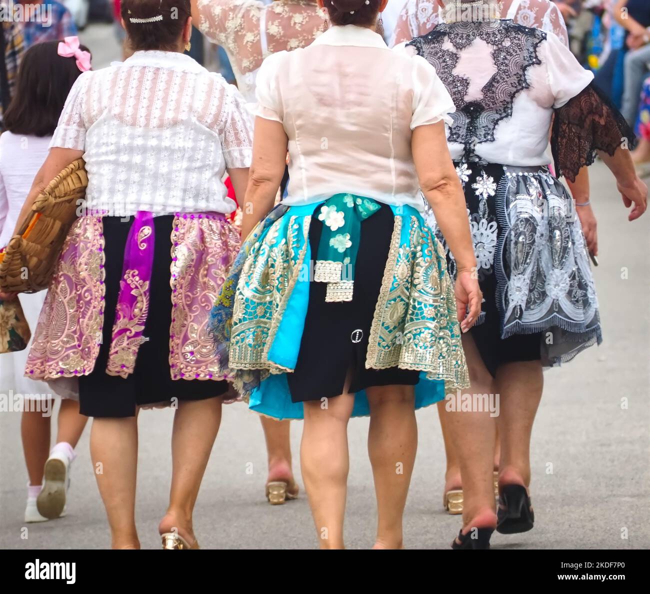 Fisher women with traditional skirts in Portugal Stock Photo