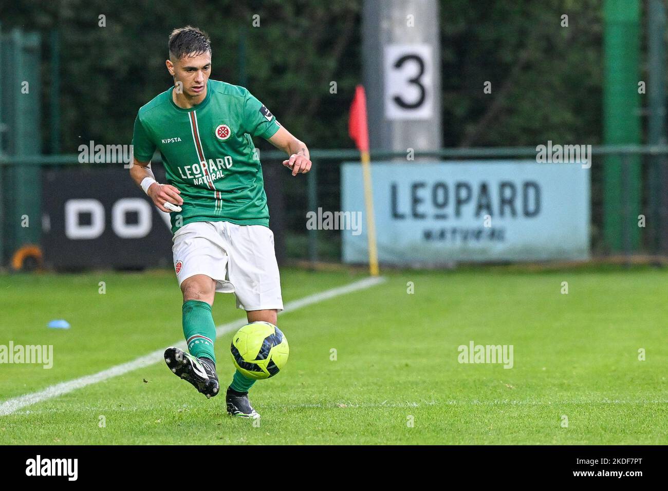 Matteo Perri (27) of Virton pictured during a soccer game between Excelsior Virton and  KMSK Deinze during the 12th matchday in the Challenger Pro League for the 2022-2023 season , on Saturday 5 November 2022 in Deinze , Belgium . PHOTO STIJN AUDOOREN | SPORTPIX Stock Photo