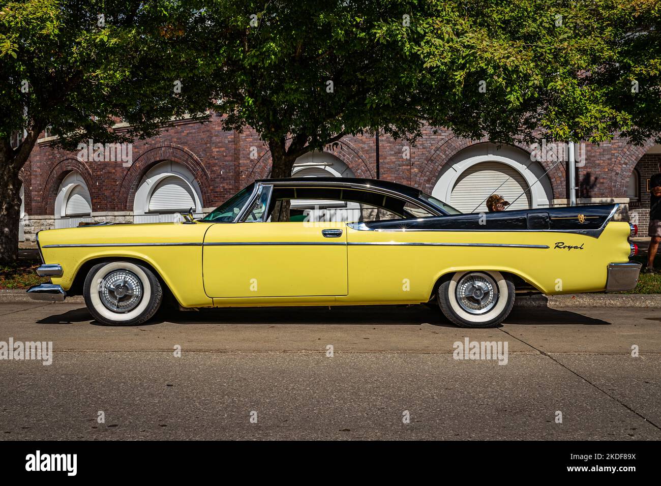 Des Moines, IA - July 01, 2022: Low perspective side view of a 1958 Dodge Royal Lancer 2 Door Hardtop at a local car show. Stock Photo
