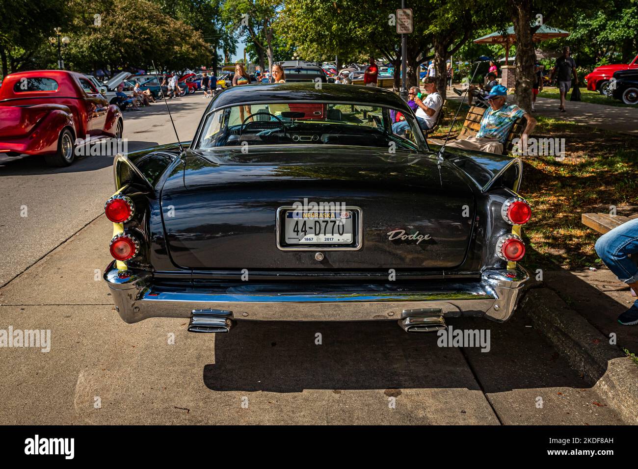 Des Moines, IA - July 01, 2022: High perspective rear view of a 1958 Dodge Royal Lancer 2 Door Hardtop at a local car show. Stock Photo