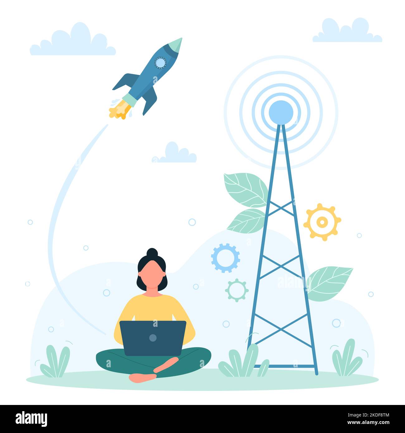 Fast speed connection vector illustration. Cartoon tiny woman