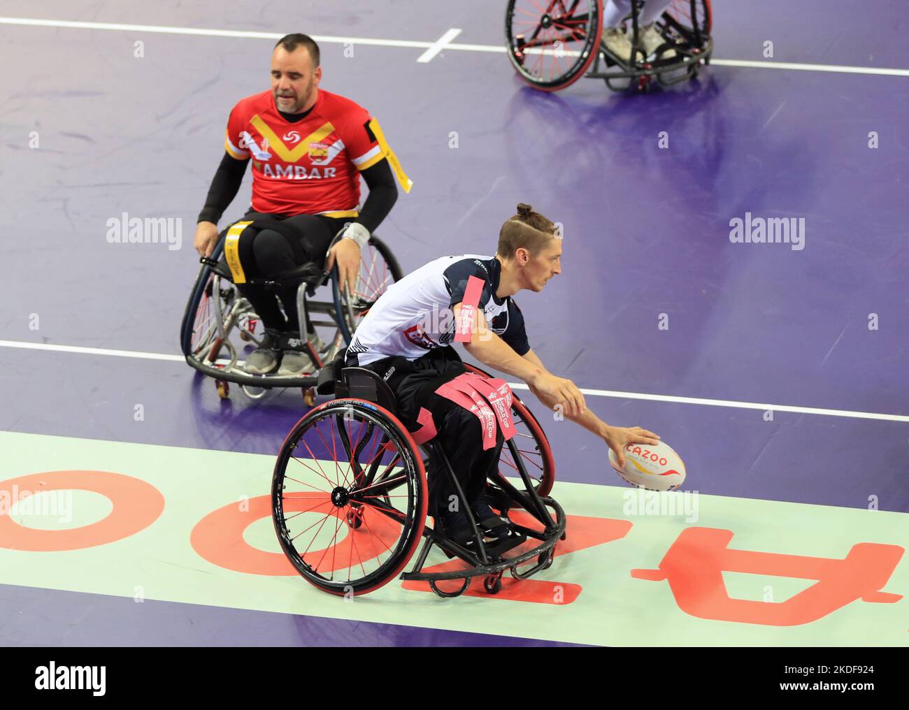 England's Jack Brown scores a try during the Wheelchair Rugby League