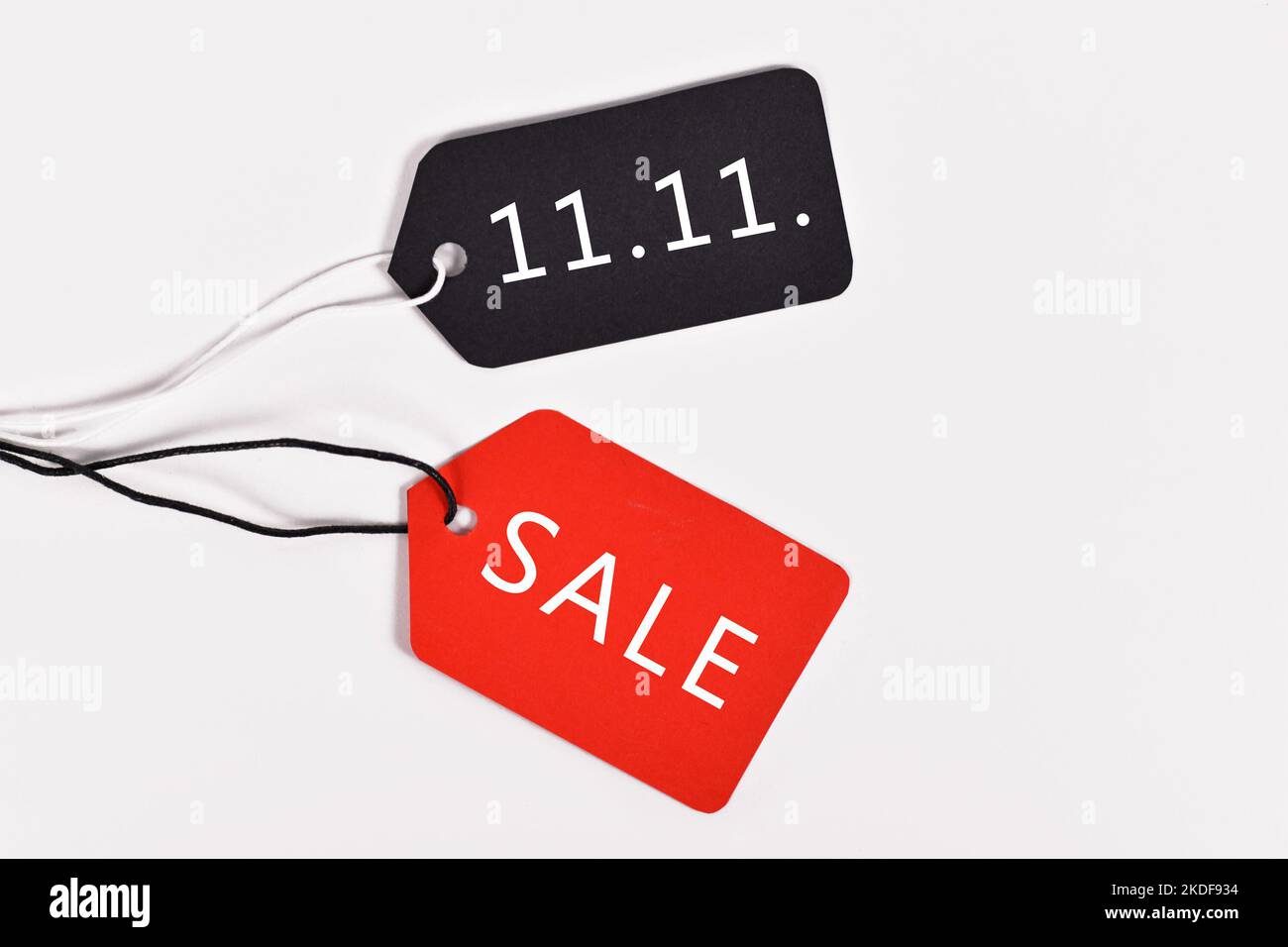 Tags with text '11.11.' and 'SALE for Singles' Day', a Chinese unofficial holiday and shopping season that celebrates people who are not in relationsh Stock Photo