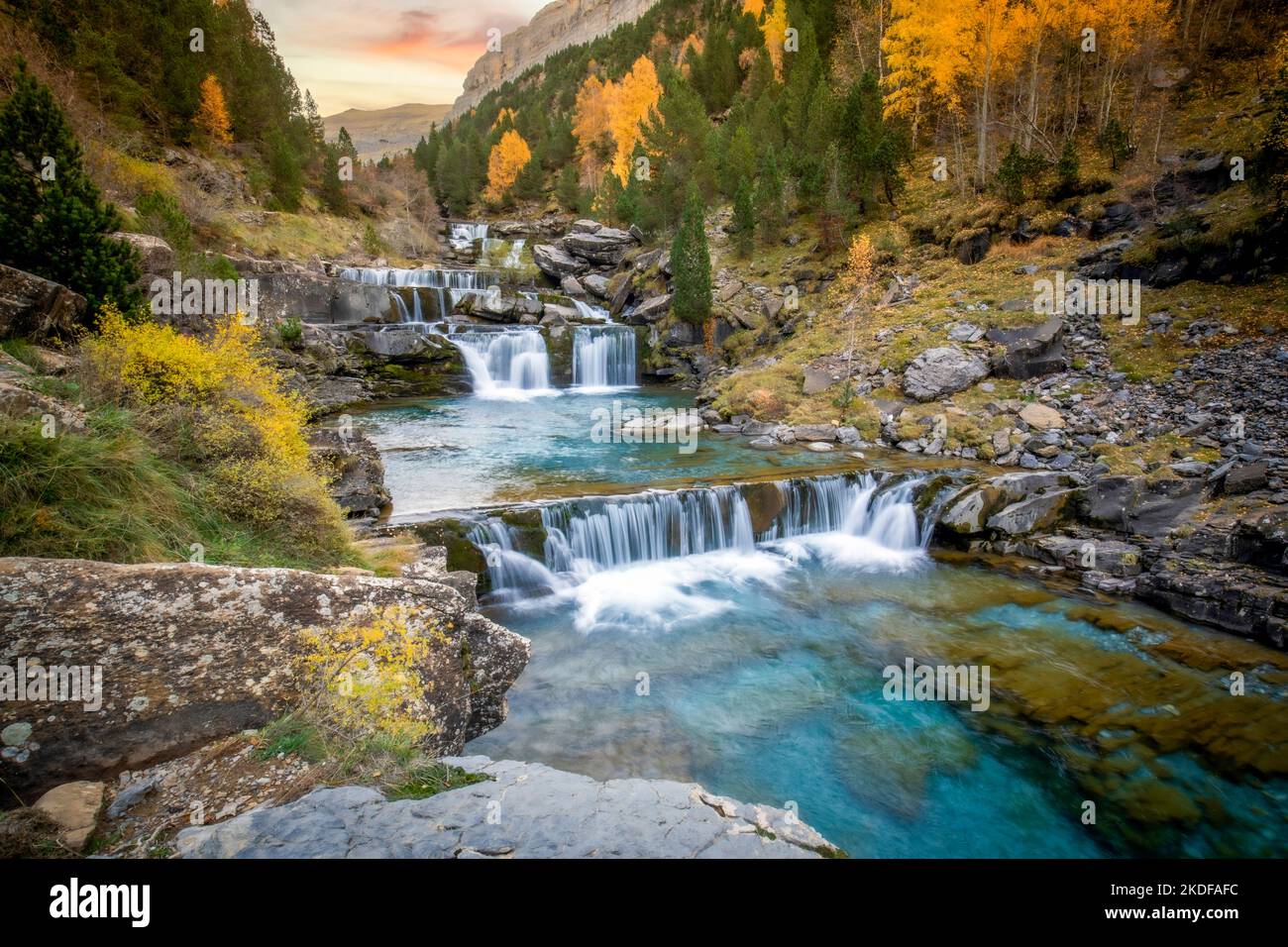 Beautiful waterfall on the Arazas river in the Ordesa y Monte Perdido National Park in the