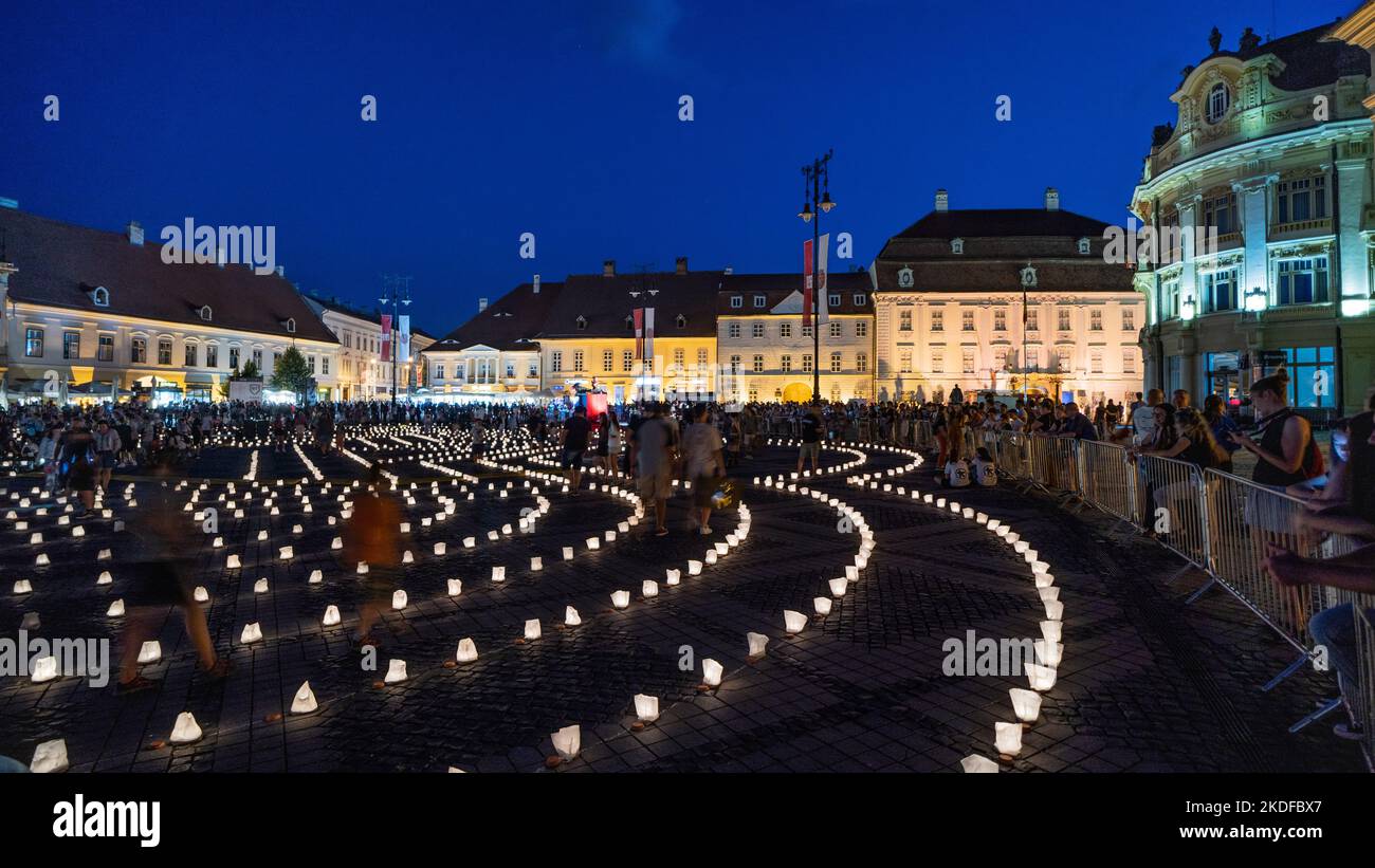 Sibiu, Transylvania, Romania central square at night time. Hermannstadt  city Stock Photo - Alamy