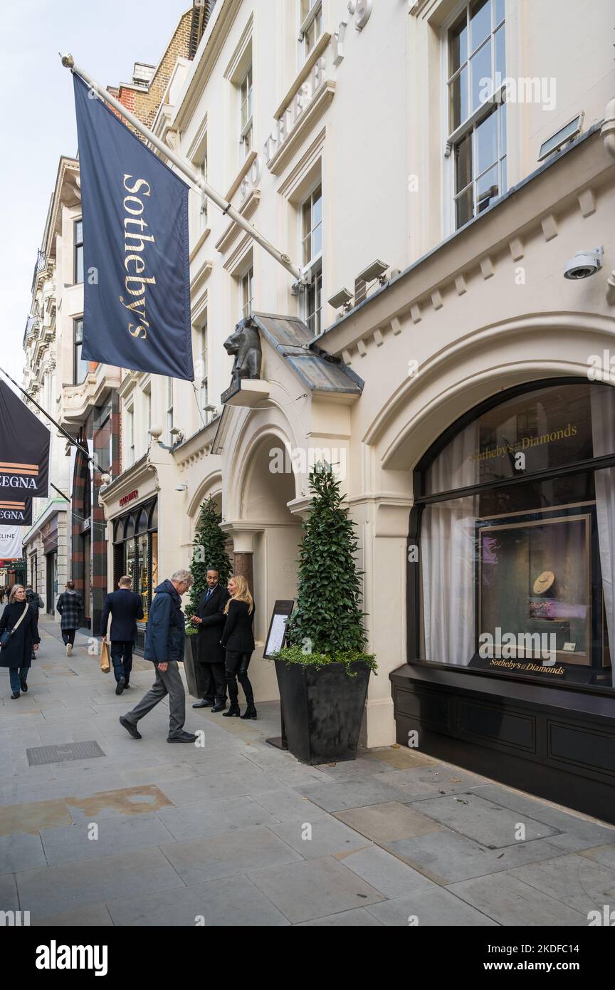 Exterior of Sothebys restaurant on New Bond Street, Mayfair, London