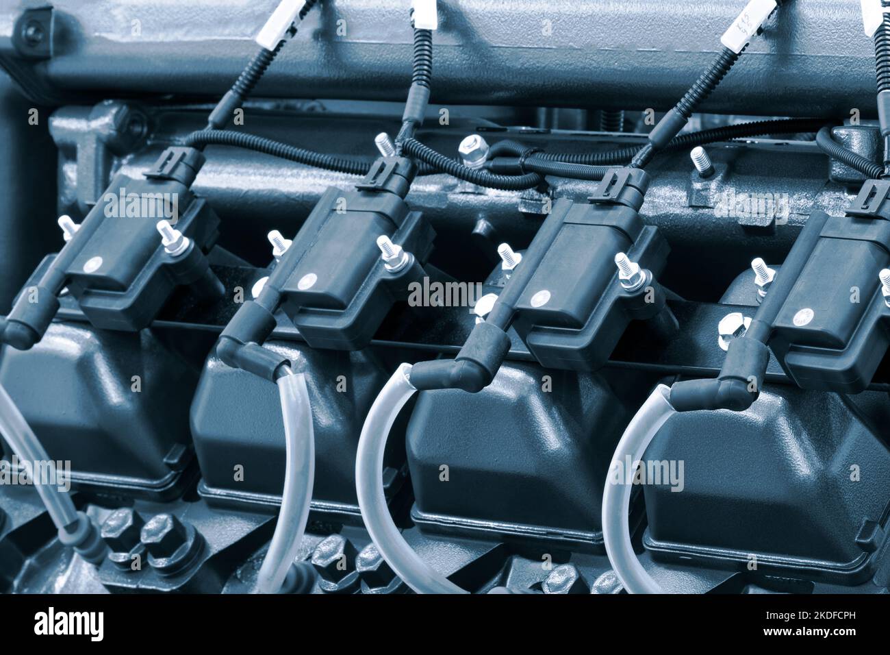 Modern hightech and efficient engine, gas diesel generator Stock Photo