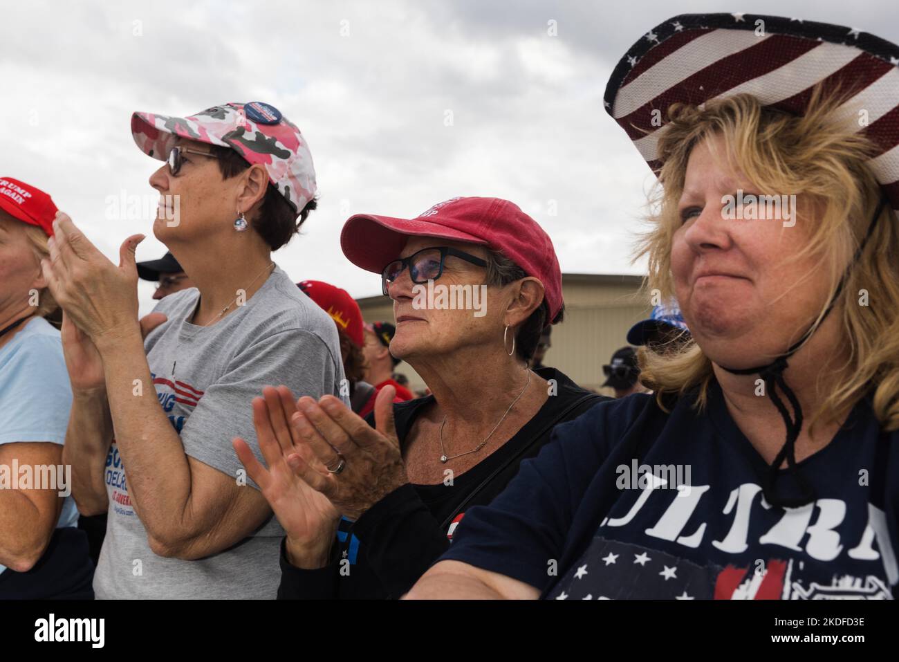 Latrobe, United States. 05th Nov, 2022. Visitors watch the speech of guest speaker Doug Mastriano, a candidate for governor of Pennsylvania, at a rally organized by Trump at the Arnold Palmer Regional Airport in Latrobe, PA on November 5, 2022. (Photo by Elke Scholiers/Sipa USA) Credit: Sipa USA/Alamy Live News Stock Photo