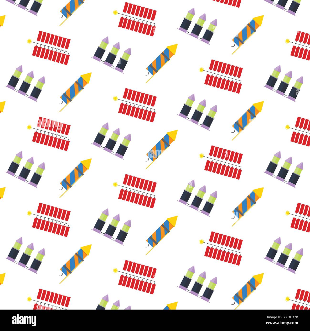 Firecrackers and petards to celebration new year and birthday background seamless pattern. Vector illustration. fireworks festival, carnival joy brigh Stock Vector
