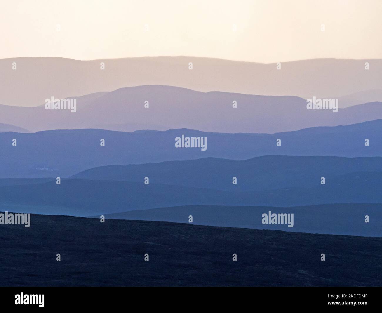 View westwards across West Mainland Shetland at dusk, Shetland, Scotland Stock Photo